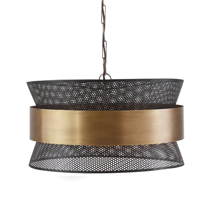 Loren 4-Light Perforated Drum Pendant in Patinaed Brass and Black