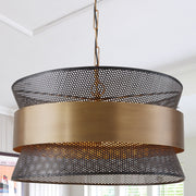 Loren 4-Light Perforated Drum Pendant in Patinaed Brass and Black