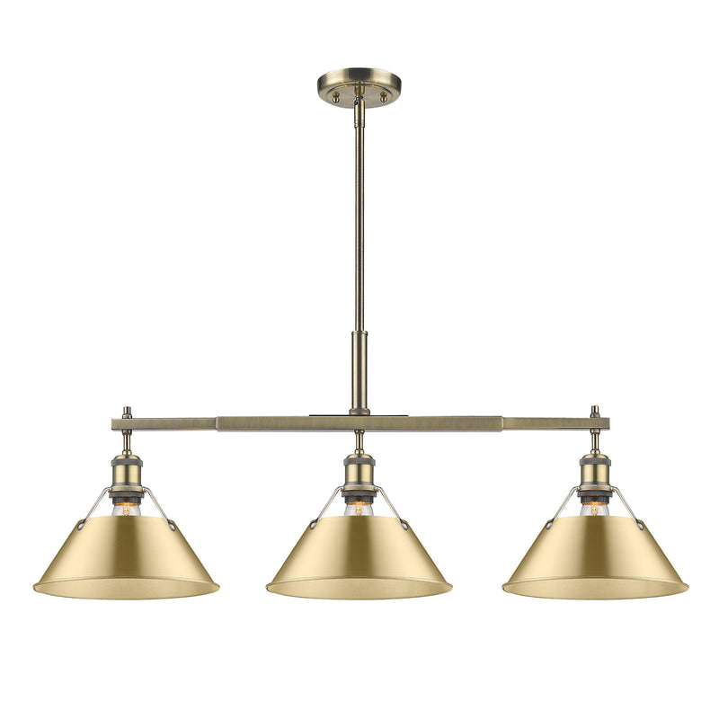 Orwell 3-Light Linear Pendant in Aged Brass