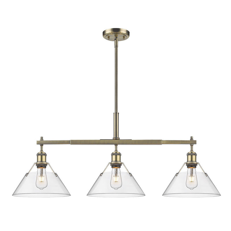 Orwell 3-Light Linear Pendant in Aged Brass