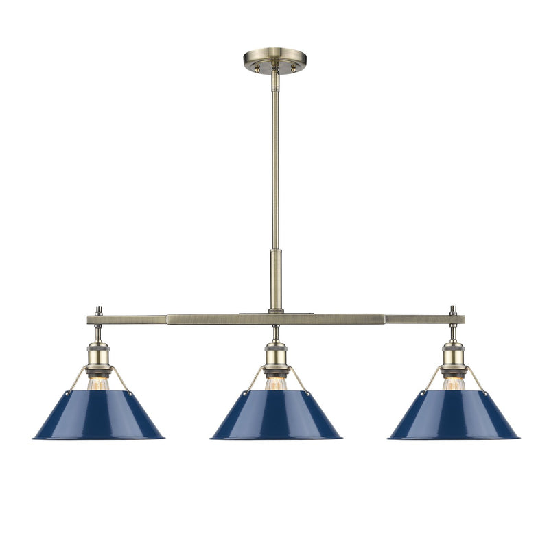 Orwell 3-Light Linear Pendant in Aged Brass