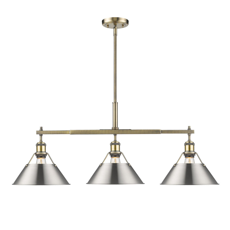 Orwell 3-Light Linear Pendant in Aged Brass