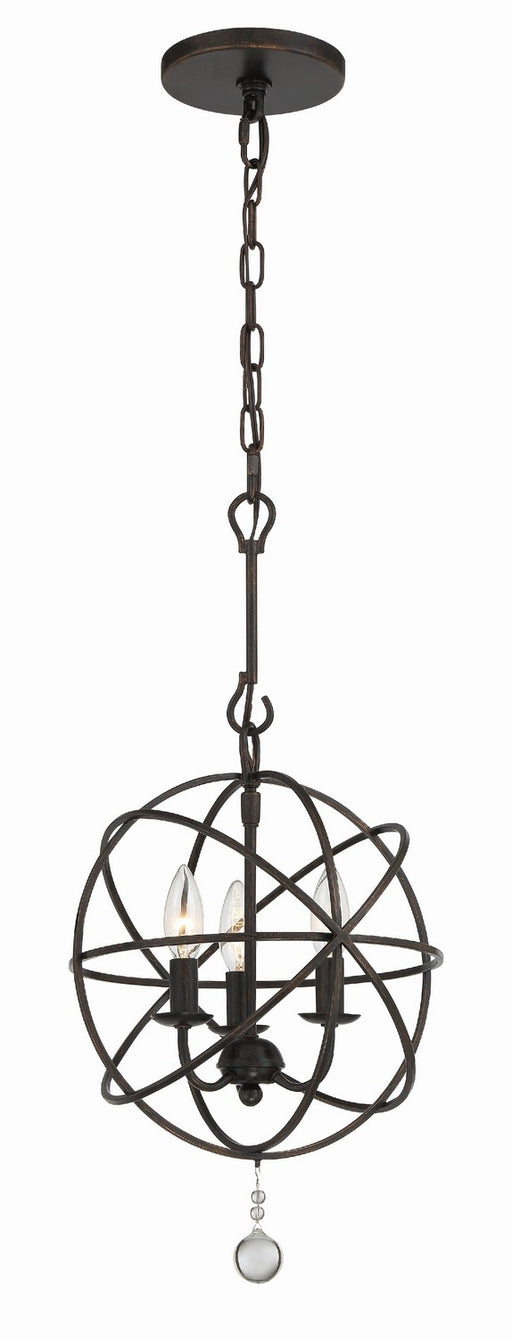 Solaris 3 Light Mini Chandelier in English Bronze with Clear Glass Drops