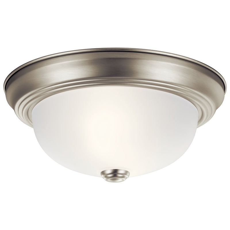 2-Light 11" Flush Mount with Satin Etched Glass in Brushed Nickel