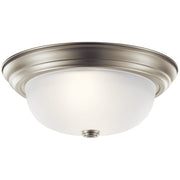 2-Light 13" Flush Mount with Satin Etched Glass in Brushed Nickel