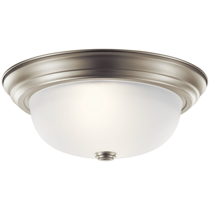2-Light 13" Flush Mount with Satin Etched Glass in Brushed Nickel