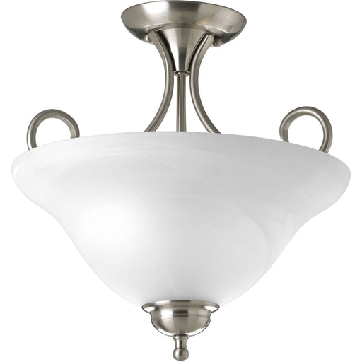 Bell Glass - Alabaster Two Light Flush Mount in Brushed Nickel