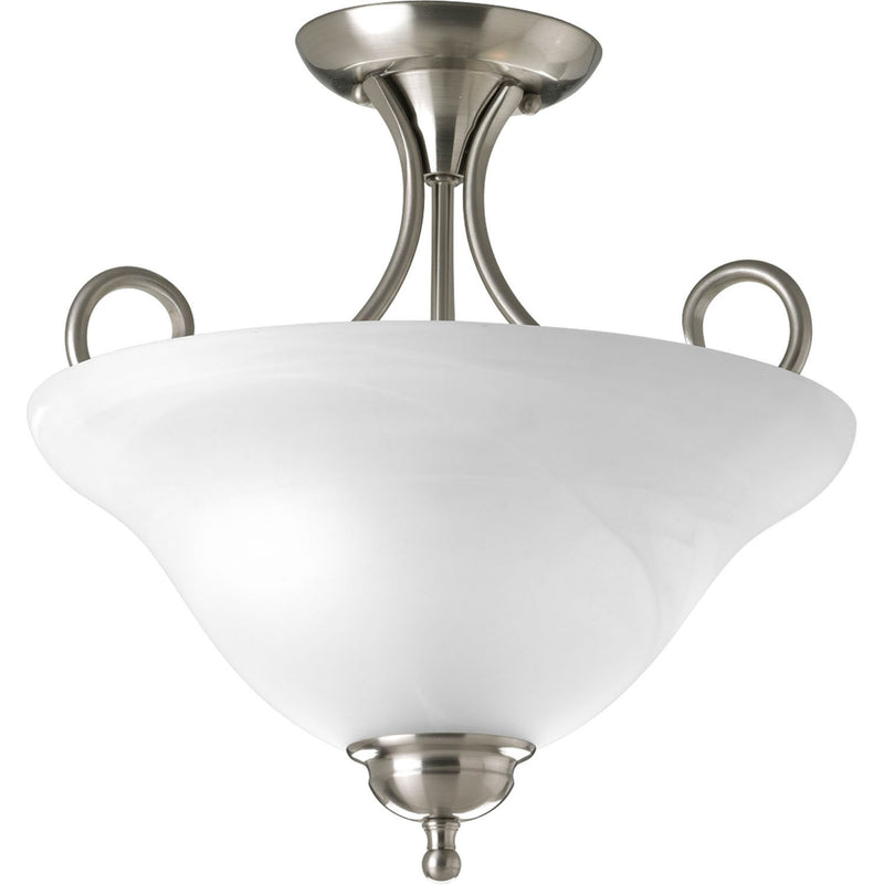 Bell Glass 2-Light Alabaster Semi-Flush Mount in Brushed Nickel