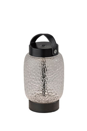 Cassius Cordless LED Table Lamp in Clear Texture Glass, Black Finsh, Black Leather