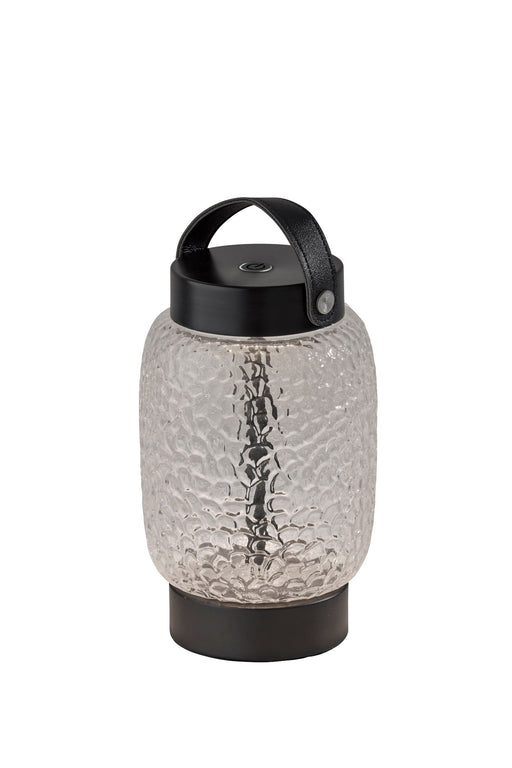 Cassius Cordless LED Table Lamp in Clear Texture Glass, Black Finsh, Black Leather