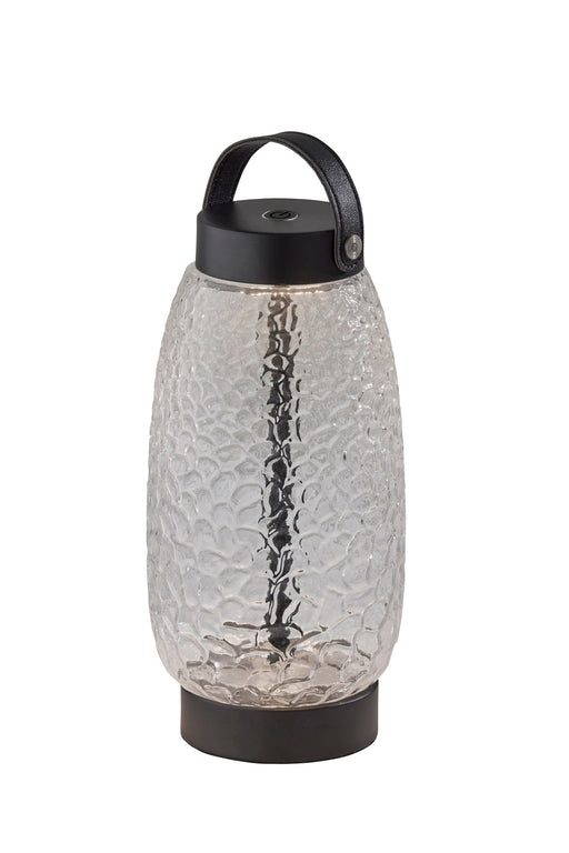 Cassius Tall Cordless LED Table Lamp in Clear Texture Glass, Black Finsh, Black Leather