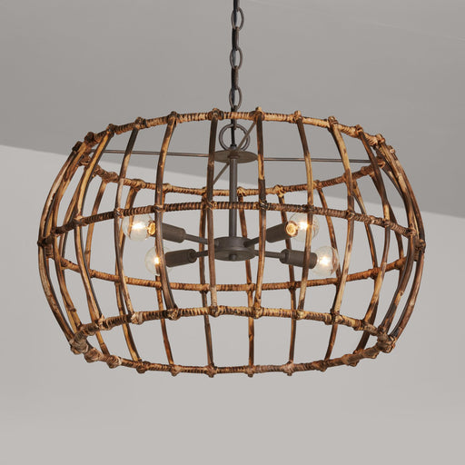 Sanibel 4-Light Pendant in Blazed Rattan and Nordic Grey