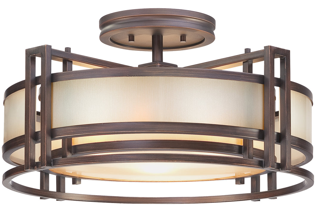 Underscore 3-Light Semi-Flush in Cimmaron Bronze with Brushed Caramel Silk Glass - Lamps Expo