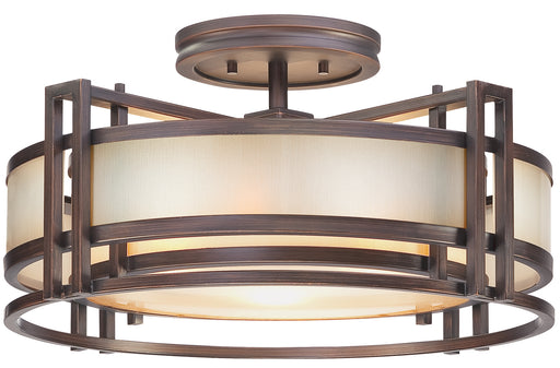 Underscore 3-Light Semi-Flush in Cimmaron Bronze with Brushed Caramel Silk Glass - Lamps Expo