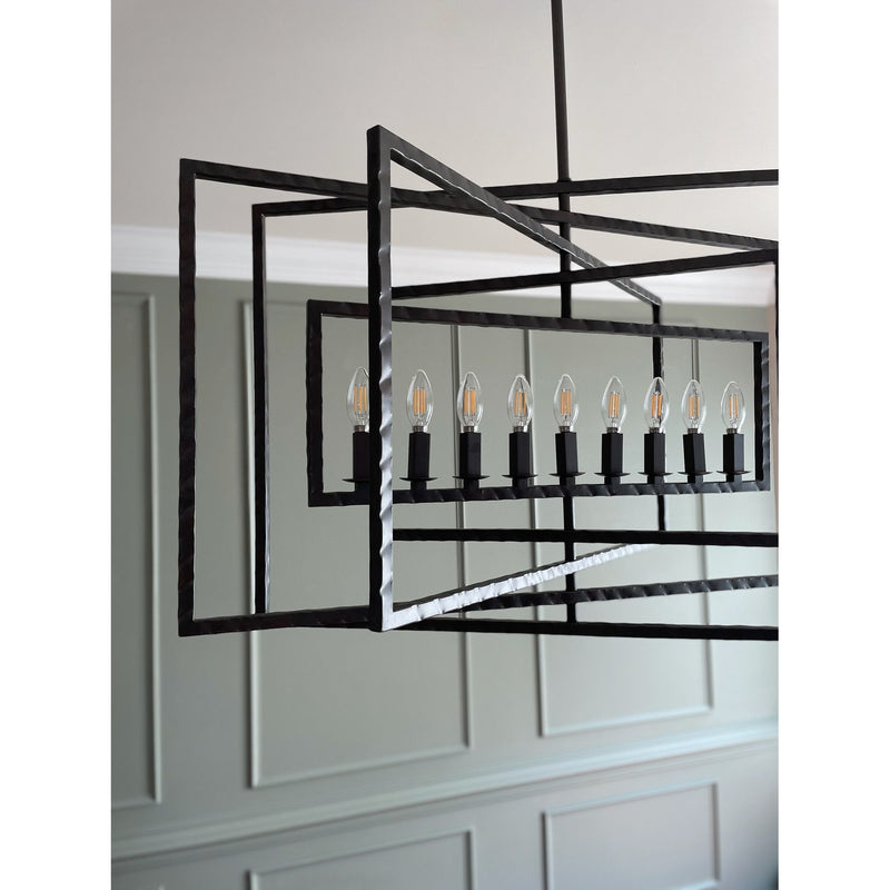 Capri 9 Light 39" Chandelier in Raw Steel in a room setting