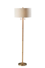 Madeline 2-Light Floor Lamp in Natural Rubberwood & Antique Brass