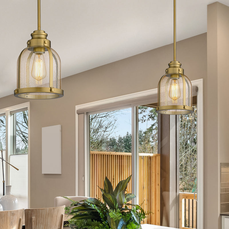 Burren 1 Light 8.75" Pendant in Heritage Brass in a room setting