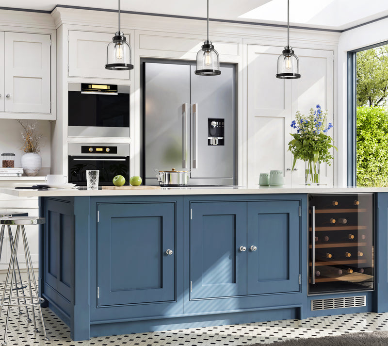 Burren 1 Light 8.75" Pendant in Matte Black + Chrome in a room setting