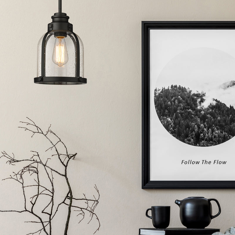 Burren 1 Light 8.75" Pendant in Matte Black in a room setting