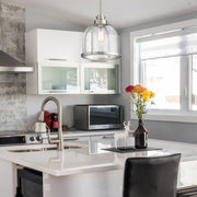 Burren 1 Light 12.25" Pendant in Brushed Nickel in a room setting
