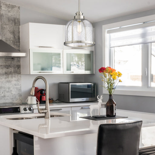Burren 1 Light 12.25" Pendant in Brushed Nickel in a room setting
