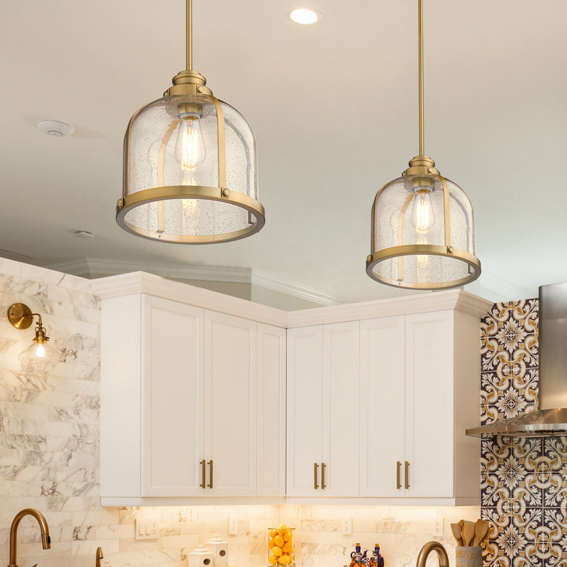 Burren 1 Light 12.25" Pendant in Heritage Brass in a room setting