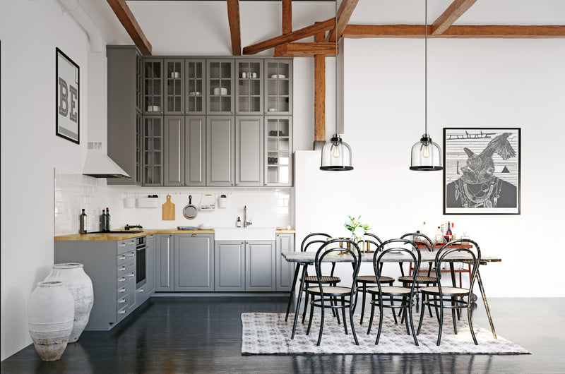 Burren 1 Light 12.25" Pendant in Matte Black + Chrome in a room setting