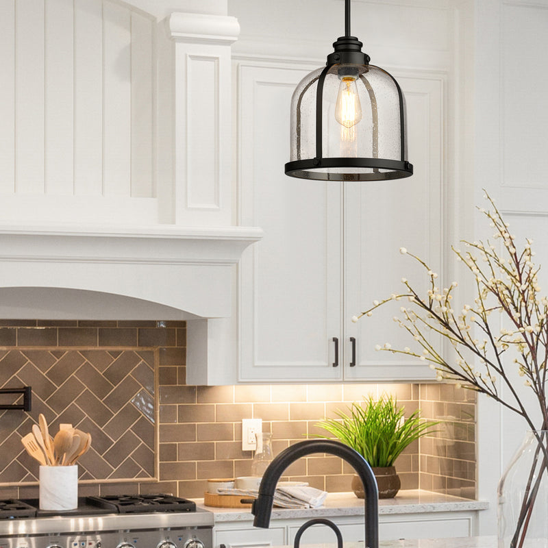 Burren 1 Light 12.25" Pendant in Matte Black in a room setting