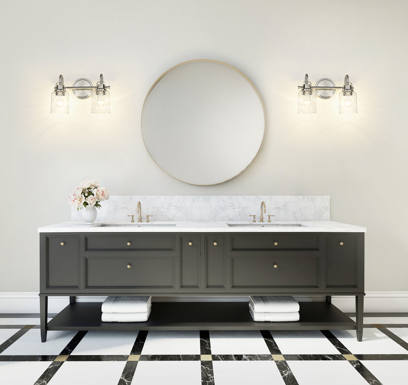 Kinsley 2 Light 14.5" Vanity in Brushed Nickel in a room setting
