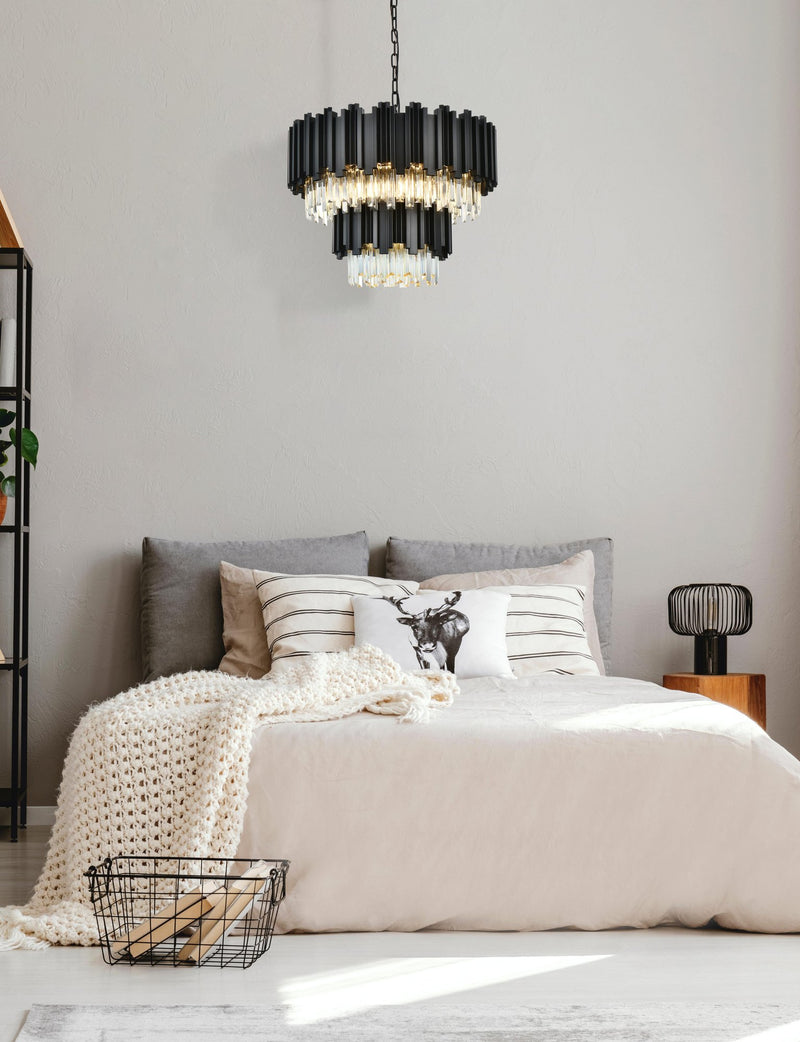 Willow 8-Light 24" Two-Tier Chandelier in Black And Clear