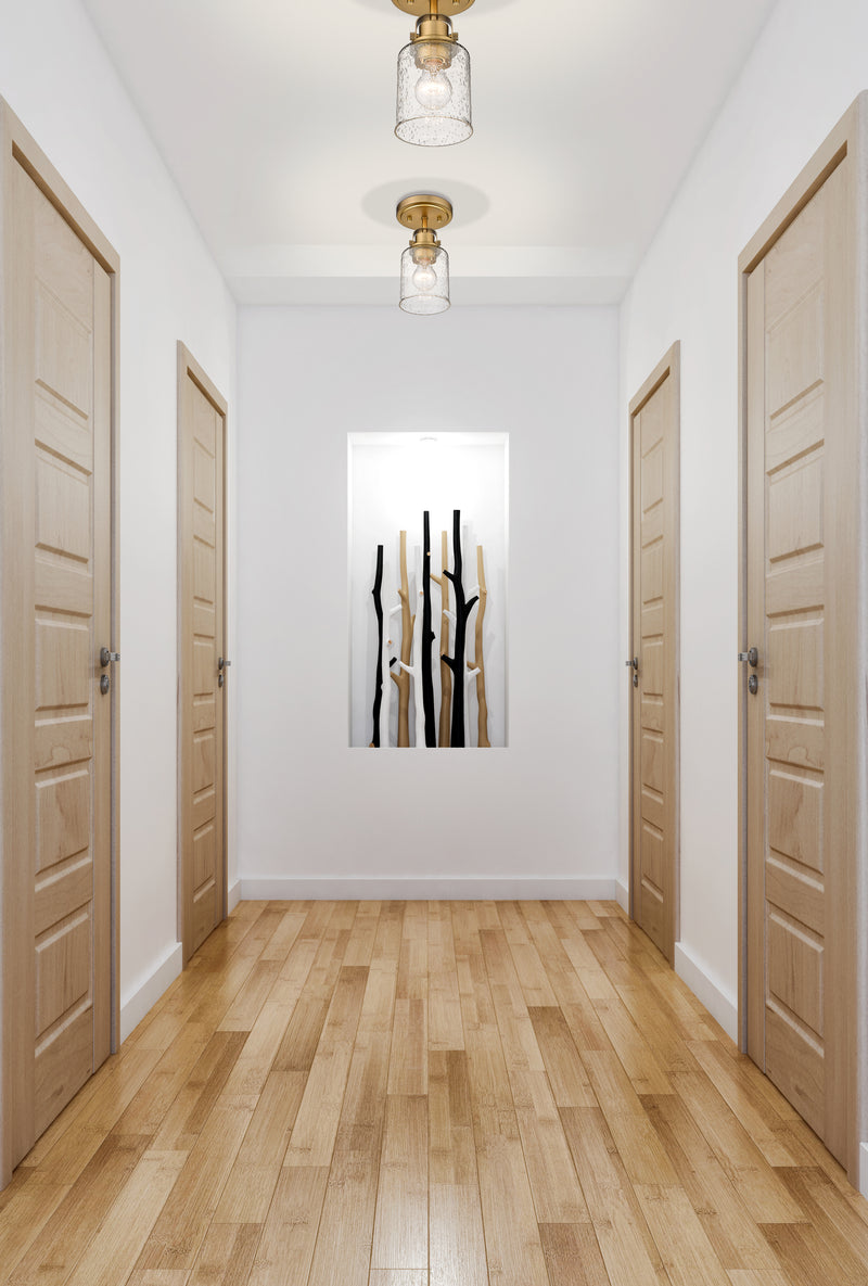 Kinsley 1 Light 5.25" Flush Mount in Heirloom Gold in a room setting