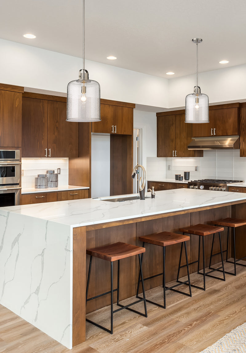 Kinsley 1 Light 12" Pendant in Brushed Nickel in a room setting
