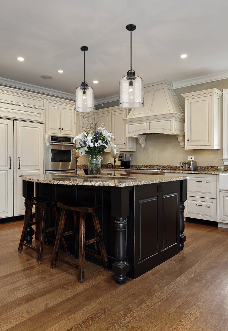 Kinsley 1 Light 12" Pendant in Matte Black in a room setting