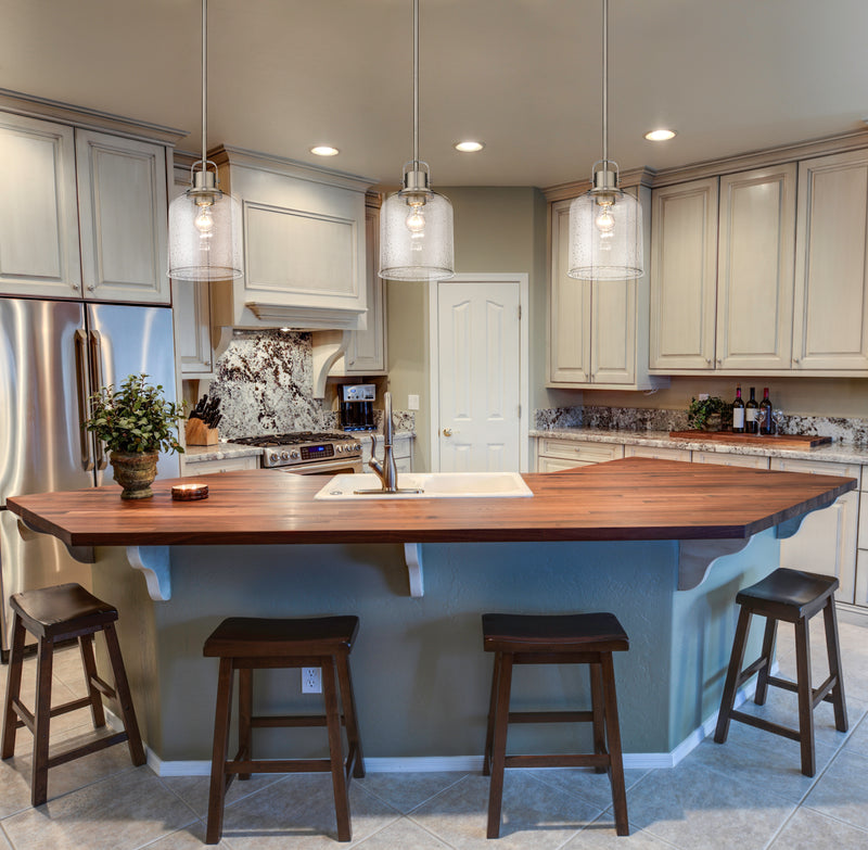 Kinsley 1 Light 8" Pendant in Brushed Nickel in a room setting