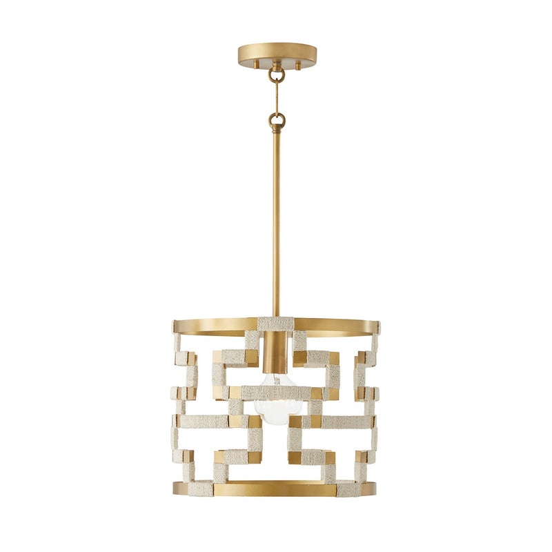 Hala Pendant in Bleached Natural Jute and Patinaed Brass