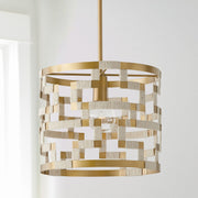 Hala Pendant in Bleached Natural Jute and Patinaed Brass