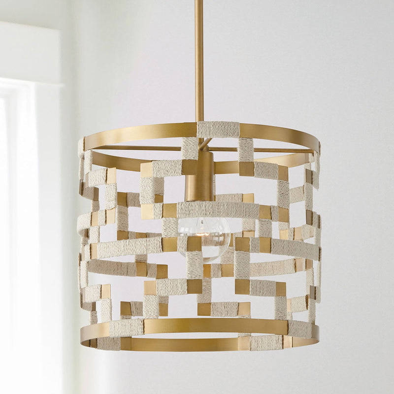 Hala Pendant in Bleached Natural Jute and Patinaed Brass