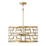 Hala Large 4-Light Pendant in Bleached Natural Jute and Patinaed Brass