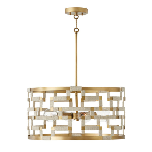 Hala Large 4-Light Pendant in Bleached Natural Jute and Patinaed Brass