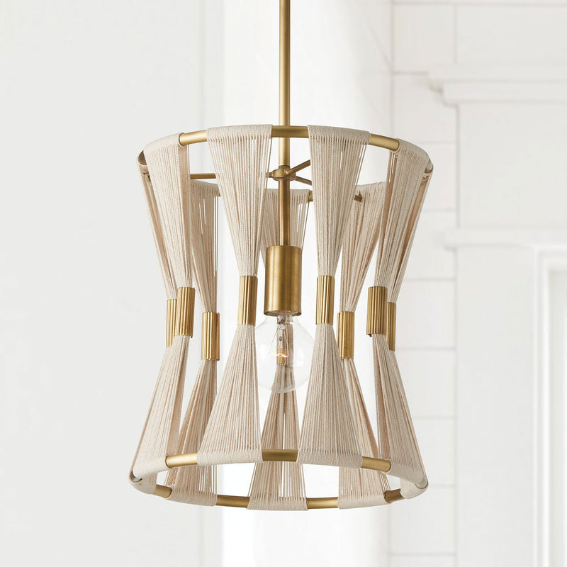 Bianca Pendant in Bleached Natural Rope and Patinaed Brass