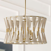 Bianca 6-Light Pendant in Bleached Natural Rope and Patinaed Brass