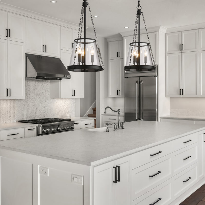 Prescott 3 Light 12" Pendant in Matte Black in a room setting