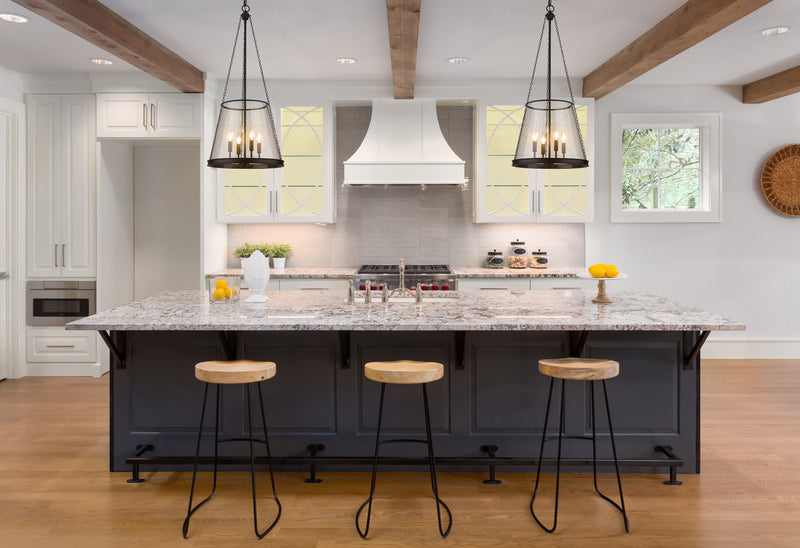Prescott 4 Light 18" Pendant in Matte Black in a room setting