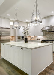 Prescott 4 Light 18" Pendant in Polished Nickel in a room setting