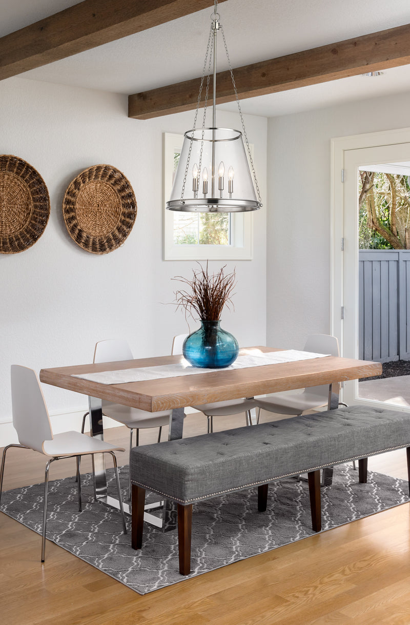 Prescott 4 Light 18" Pendant in Polished Nickel in a room setting
