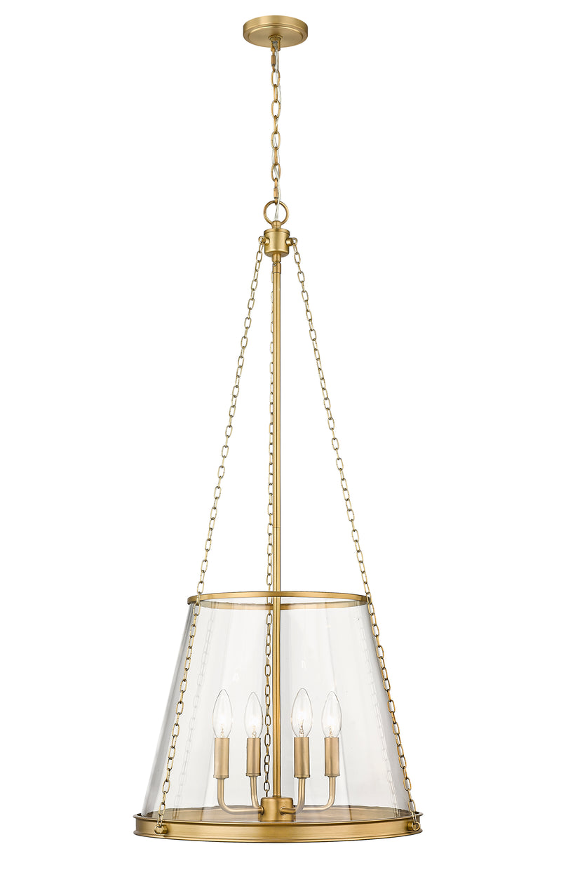 Prescott 4 Light 18" Pendant in Rubbed Brass