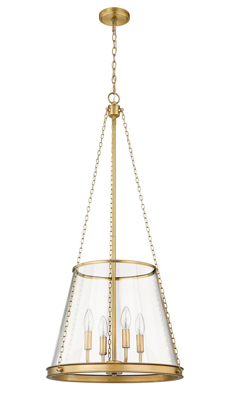 Prescott 4 Light 18" Pendant in Rubbed Brass