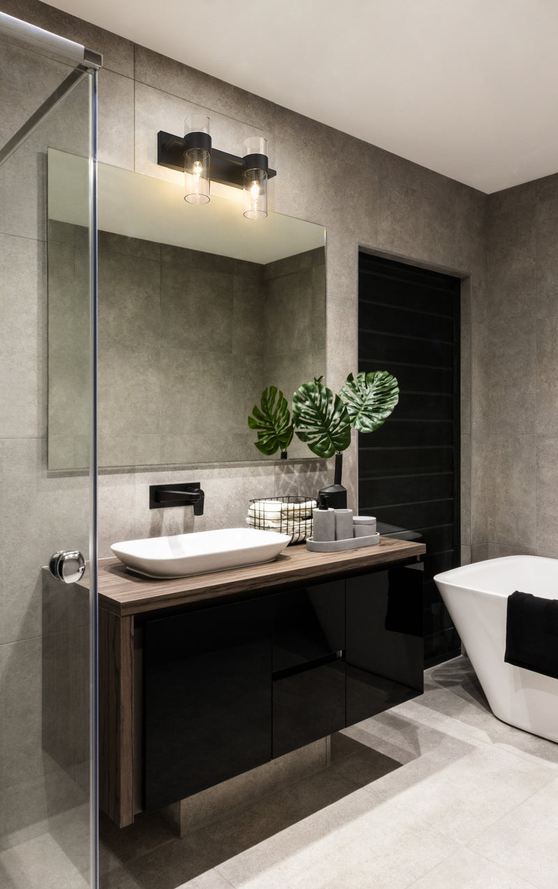 Lawson 2 Light 17" Vanity in Matte Black in a room setting