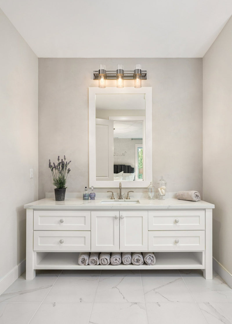Lawson 3 Light 25" Vanity in Brushed Nickel in a room setting