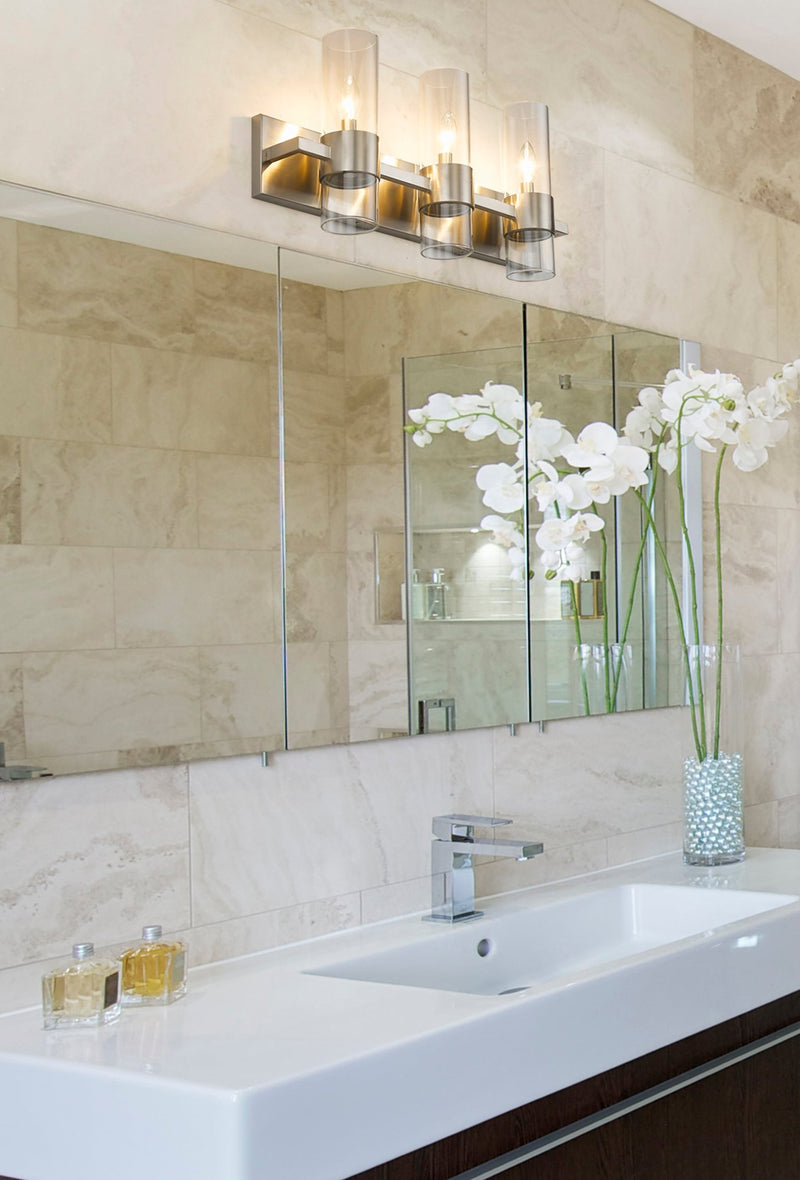 Lawson 3 Light 25" Vanity in Brushed Nickel in a room setting